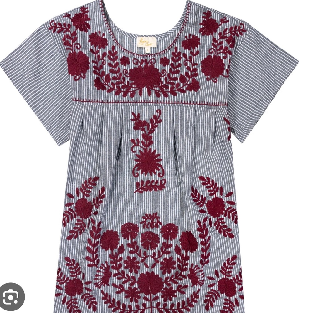 Sz L Layerz pinstripe denim w maroon embroidery Like new